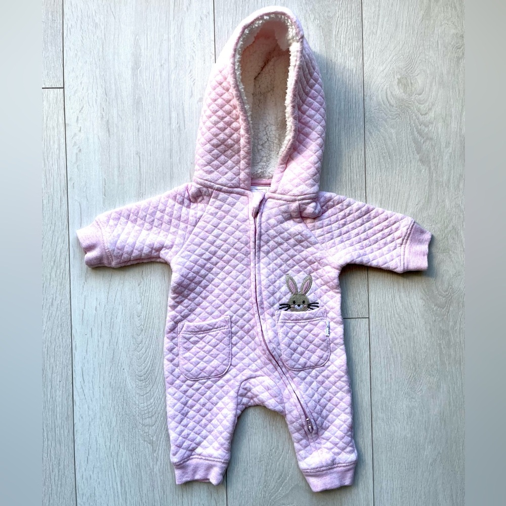 Sprout Quilted Pink Bunny Hooded Girls Winter One Piece - Newborn (size 0000)